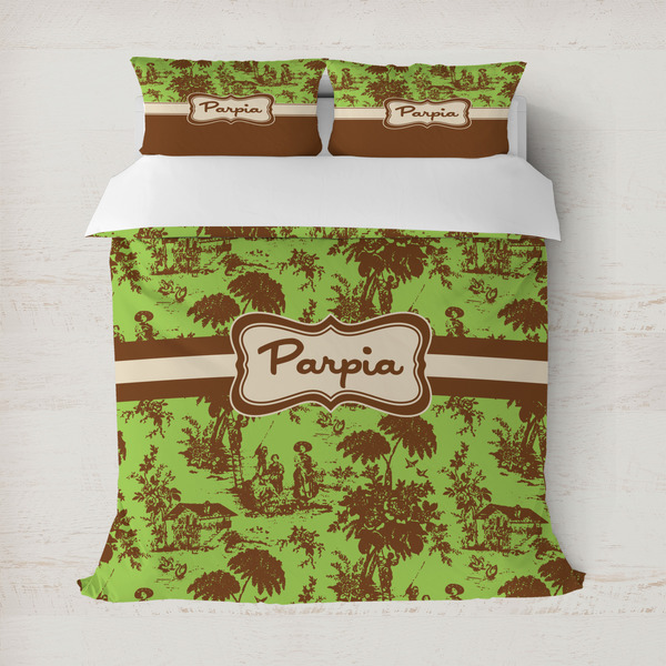 Custom Green & Brown Toile Duvet Cover Set - Full / Queen (Personalized)