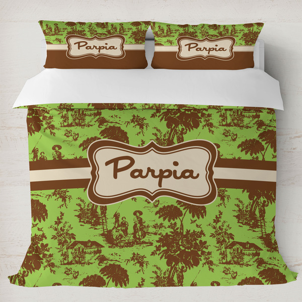 Custom Green & Brown Toile Duvet Cover Set - King (Personalized)