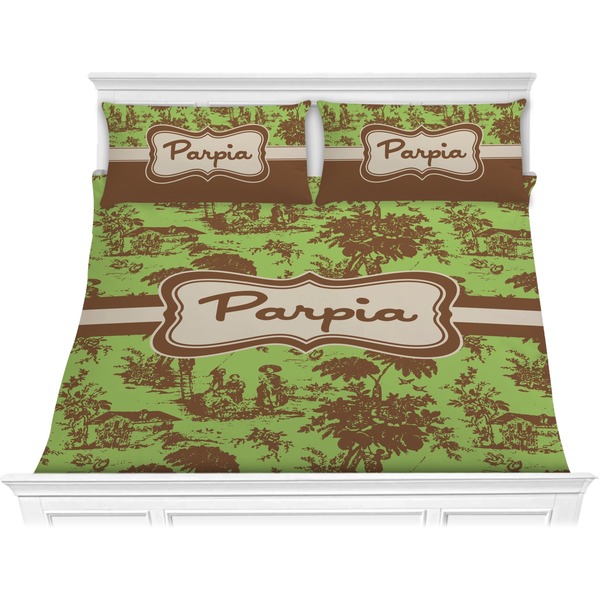 Custom Green & Brown Toile Comforter Set - King (Personalized)