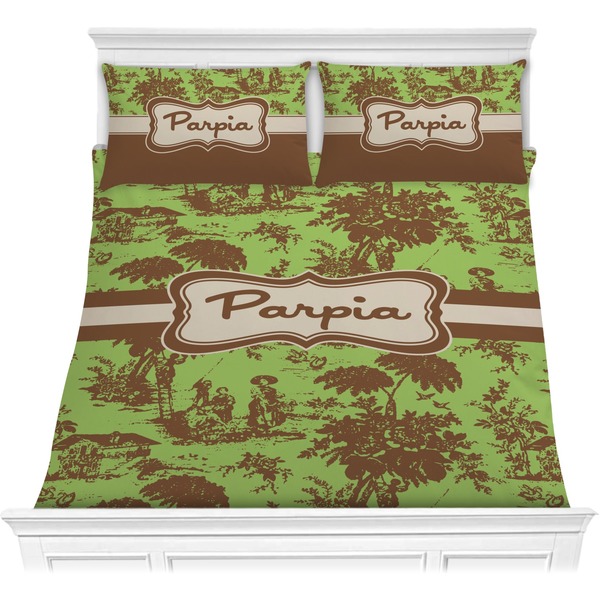 Custom Green & Brown Toile Comforter Set - Full / Queen (Personalized)