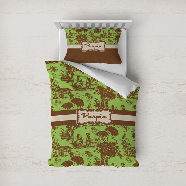 Custom Green & Brown Toile Duvet Cover Set - Twin (Personalized)