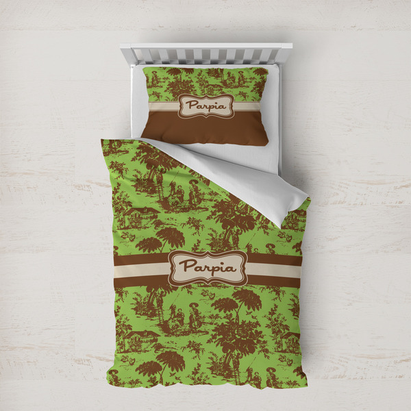 Custom Green & Brown Toile Duvet Cover Set - Twin XL (Personalized)