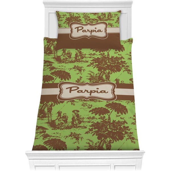 Custom Green & Brown Toile Comforter Set - Twin XL (Personalized)