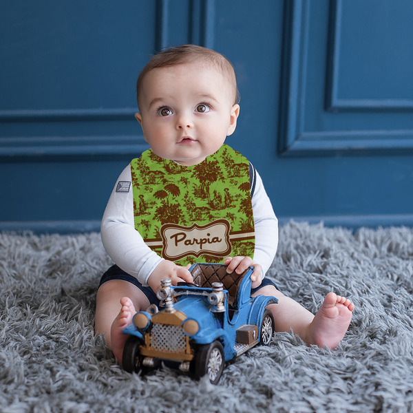 Green & Brown Toile Bib Lifestyle Boy