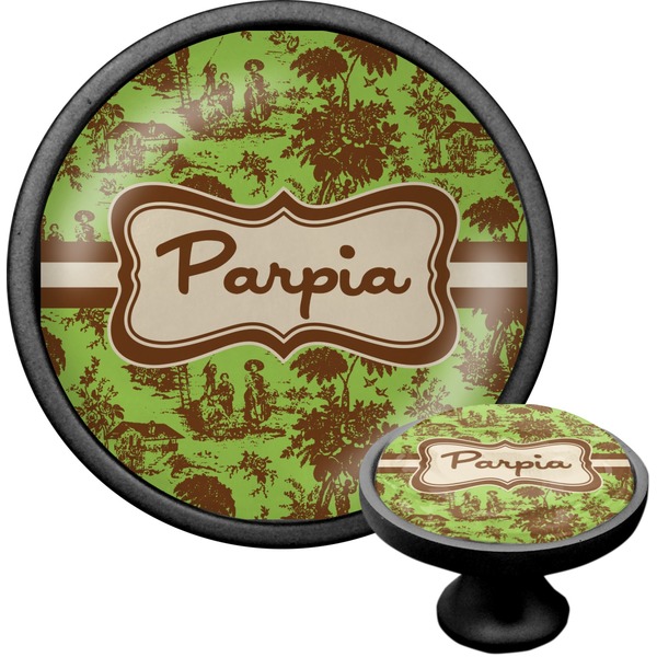 Custom Green & Brown Toile Cabinet Knob (Black) (Personalized)