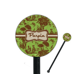 Green & Brown Toile 5.5" Round Plastic Stir Sticks - Black - Single Sided (Personalized)