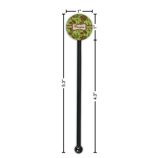 Green & Brown Toile Black Plastic 5.5" Stir Stick - Round - Dimensions