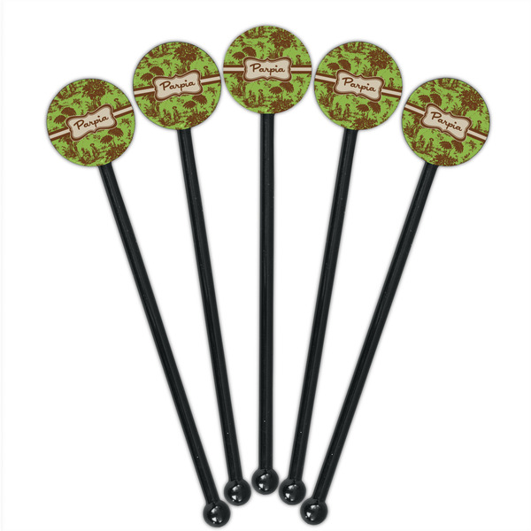 Green & Brown Toile Black Plastic 5.5" Stir Stick - Round - Fan View