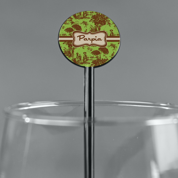 Green & Brown Toile Black Plastic 5.5" Stir Stick - Round - Main