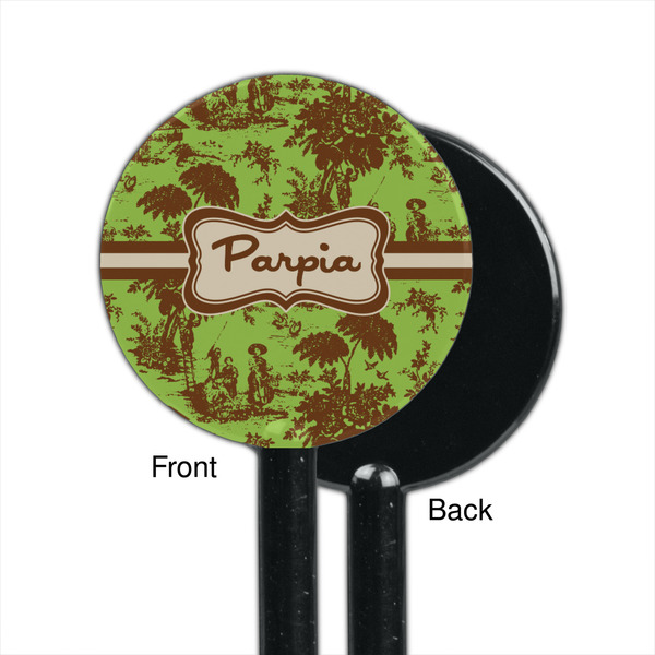 Green & Brown Toile Black Plastic 5.5" Stir Stick - Single Sided - Round - Front & Back