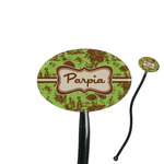 Green & Brown Toile 7" Oval Plastic Stir Sticks - Black - Single Sided (Personalized)