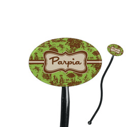 Green & Brown Toile 7" Oval Plastic Stir Sticks - Black - Single Sided (Personalized)