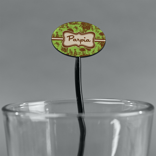 Green & Brown Toile Black Plastic 7" Stir Stick - Oval - Main