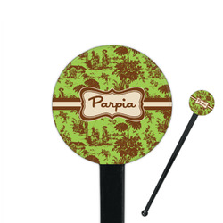 Green & Brown Toile 7" Round Plastic Stir Sticks - Black - Single Sided (Personalized)