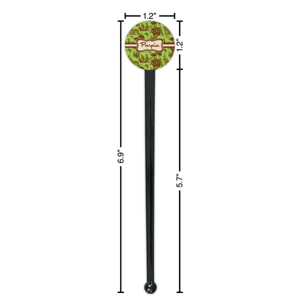 Green & Brown Toile Black Plastic 7" Stir Stick - Round - Dimensions