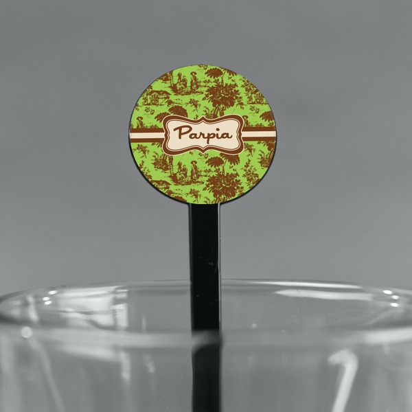 Green & Brown Toile Black Plastic 7" Stir Stick - Round - Main