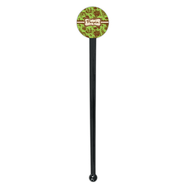 Green & Brown Toile Black Plastic 7" Stir Stick - Round - Single Stick