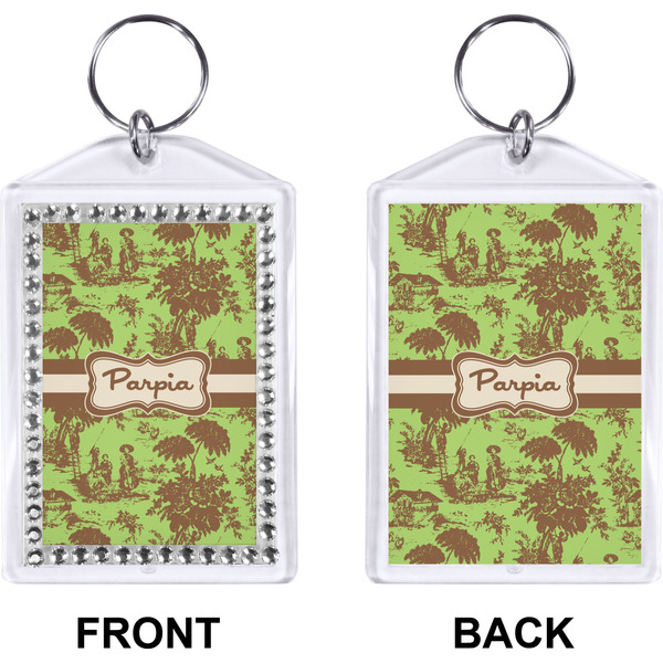 Green & Brown Toile Bling Keychain (Front + Back)