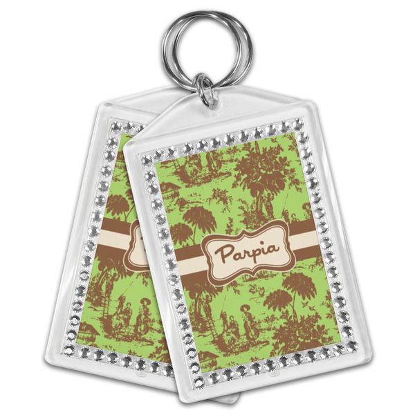 Green & Brown Toile Bling Keychain - MAIN