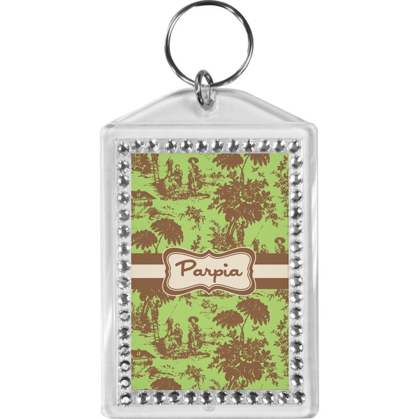 Custom Green & Brown Toile Bling Keychain (Personalized)