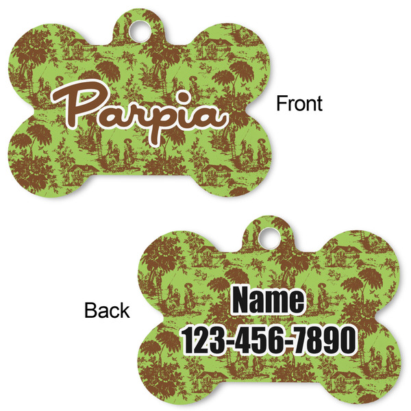 Green & Brown Toile Bone Shaped Dog ID Tag - Large - Approval