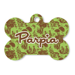 Green & Brown Toile Bone Shaped Dog ID Tag - Large (Personalized)
