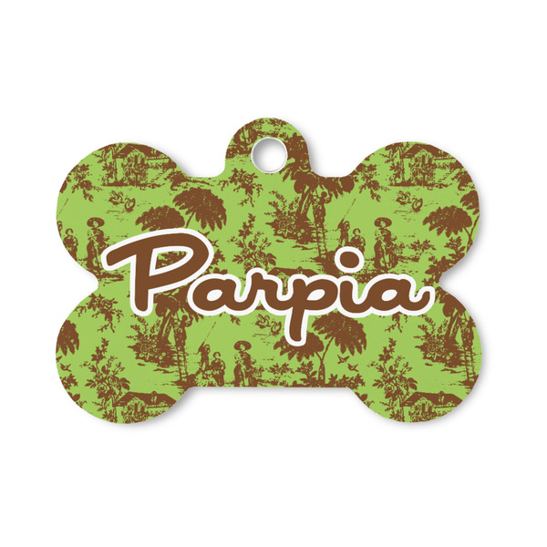 Custom Green & Brown Toile Bone Shaped Dog ID Tag - Small (Personalized)
