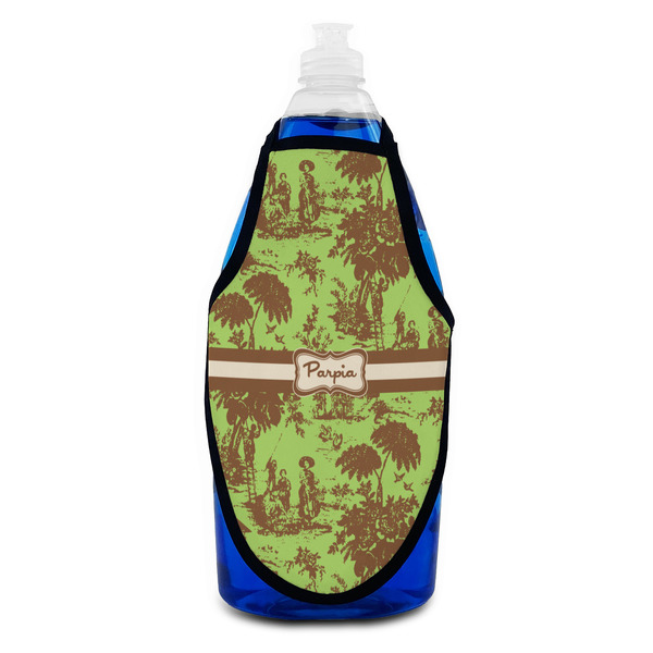 Green & Brown Toile Bottle Apron - Soap - FRONT