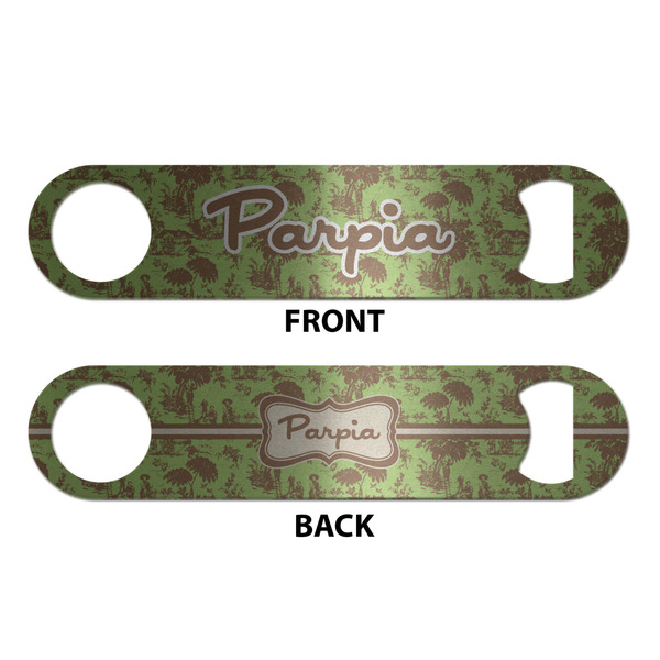 Green & Brown Toile Bottle Opener - Front & Back