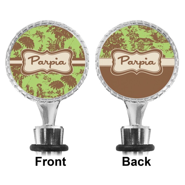 Green & Brown Toile Bottle Stopper - Front and Back