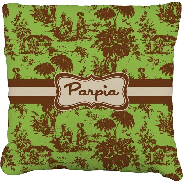 Custom Green & Brown Toile Faux-Linen Throw Pillow 16" (Personalized)