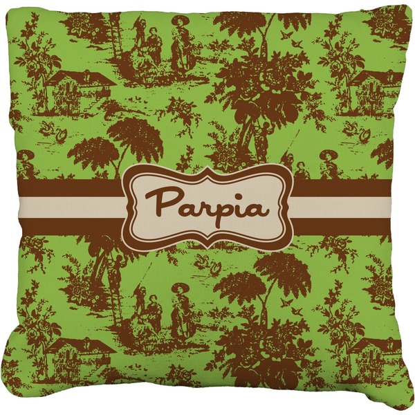 Custom Green & Brown Toile Faux-Linen Throw Pillow 18" (Personalized)