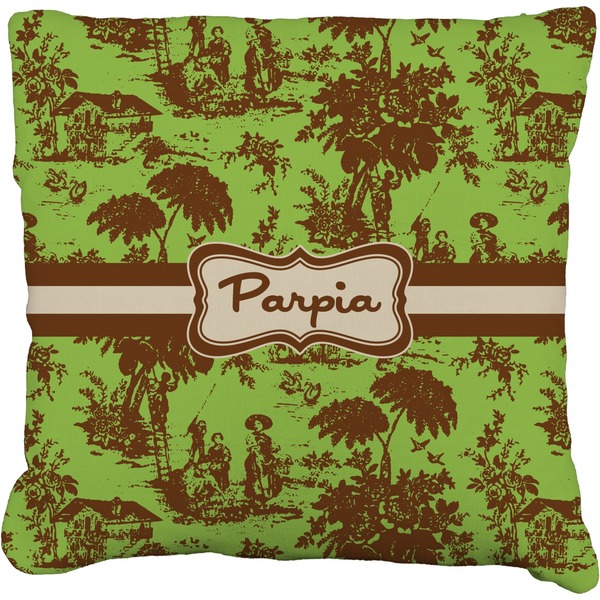 Custom Green & Brown Toile Faux-Linen Throw Pillow 20" (Personalized)