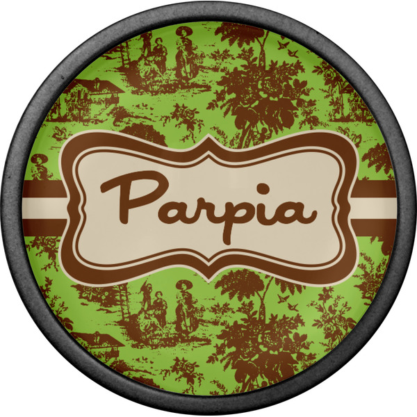 Green & Brown Toile Cabinet Knob - Black - Front