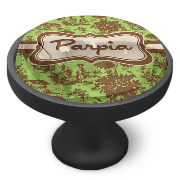 Green & Brown Toile Cabinet Knob - Black - Side