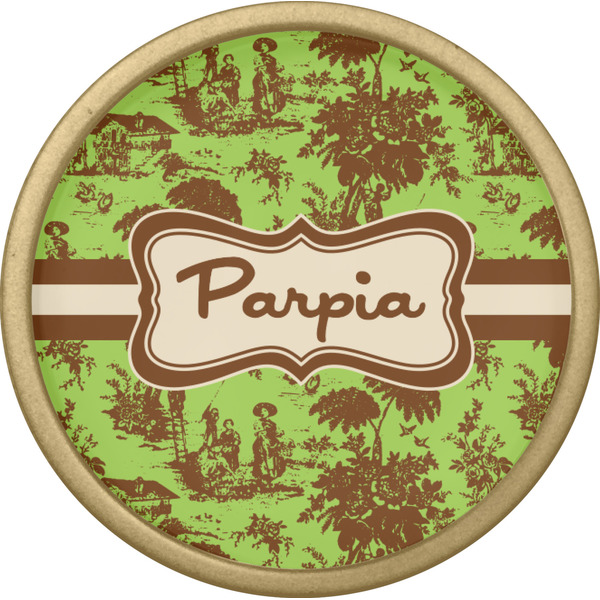 Green & Brown Toile Cabinet Knob - Gold - Front