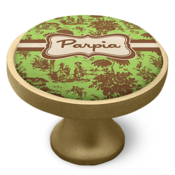 Green & Brown Toile Cabinet Knob - Gold - Side
