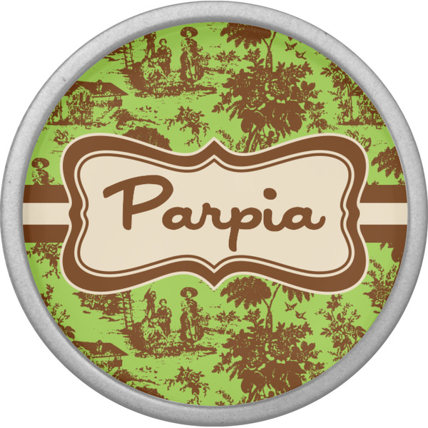 Green & Brown Toile Cabinet Knob - Nickel - Front