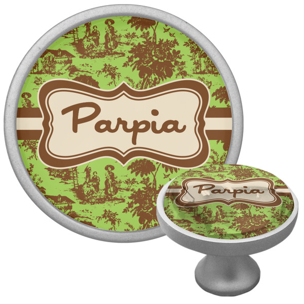 Custom Green & Brown Toile Cabinet Knob (Silver) (Personalized)