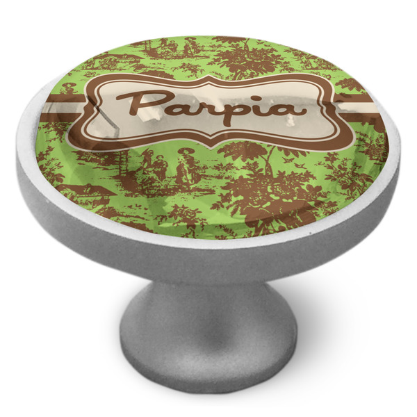 Green & Brown Toile Cabinet Knob - Nickel - Side