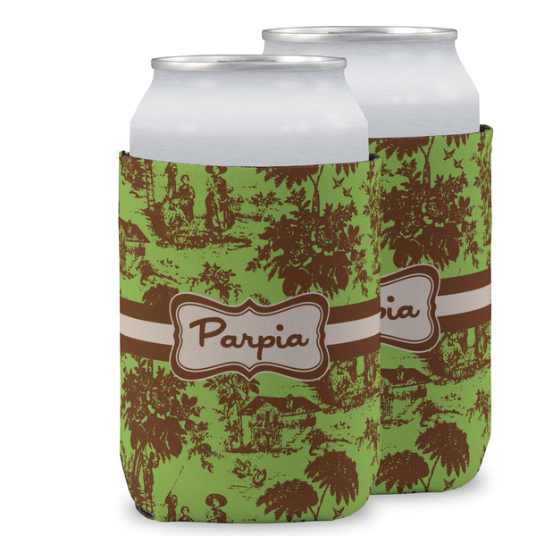 Custom Green & Brown Toile Can Cooler (12 oz) w/ Name or Text