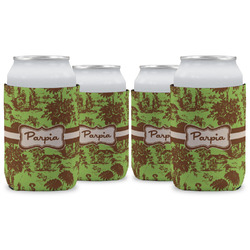 Green & Brown Toile Can Cooler (12 oz) - Set of 4 w/ Name or Text