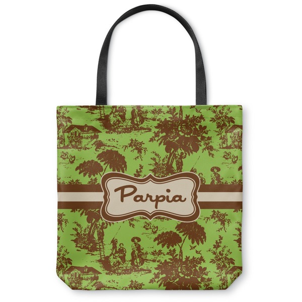 Custom Green & Brown Toile Canvas Tote Bag (Personalized)