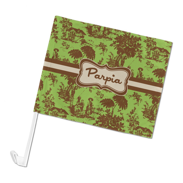 Custom Green & Brown Toile Car Flag - Large (Personalized)