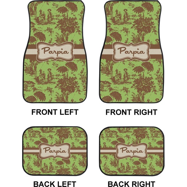 Green & Brown Toile Car Floor Mats Set (2F + 2B)