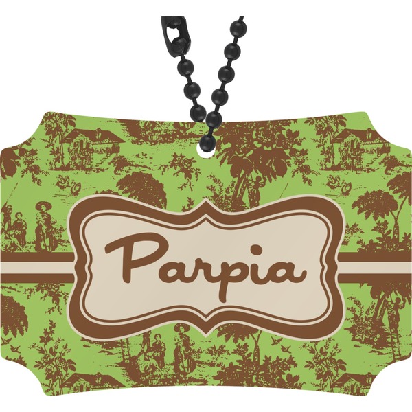 Custom Green & Brown Toile Rear View Mirror Ornament (Personalized)