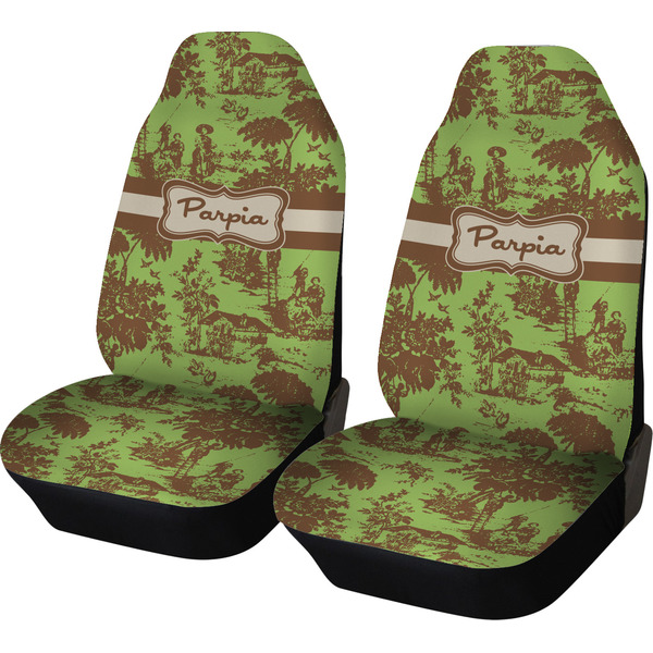 Custom Green & Brown Toile Car Seat Covers (Set of Two) (Personalized)