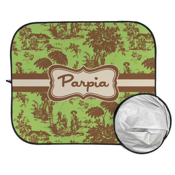 Green & Brown Toile Car Sun Shades - FOLDED & UNFOLDED