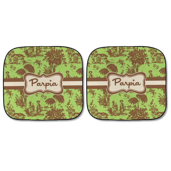 Green & Brown Toile Car Sun Shades - FRONT