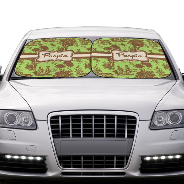 Green & Brown Toile Car Sun Shades - IN CONTEXT